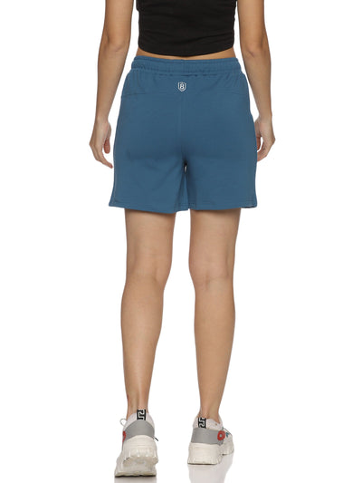 Women's Solid Training Shorts With Elasticated Drawstring Waist & Zipper Pockets (Blue)
