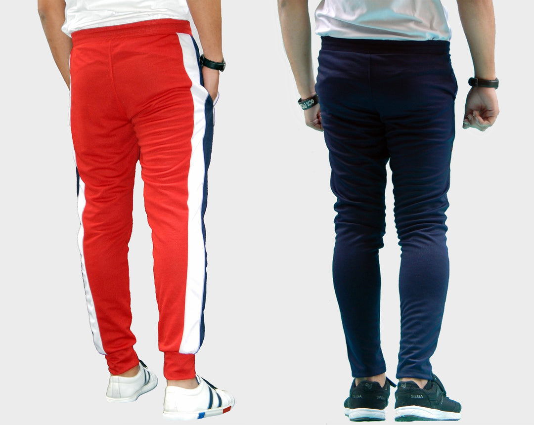 Men Striped Red/Dark Blue Track Pants (Pack of 2)