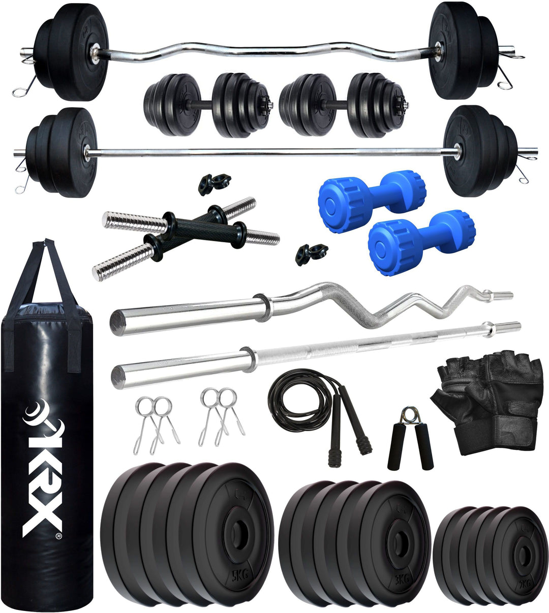 40 kg PVC Combo with Unfilled Punching Bag & PVC Dumbbells | Home Gym | ( 2 kg x 4 = 8Kg + 3 kg x 4 = 12 kg + 5 kg x 4 = 20Kg )