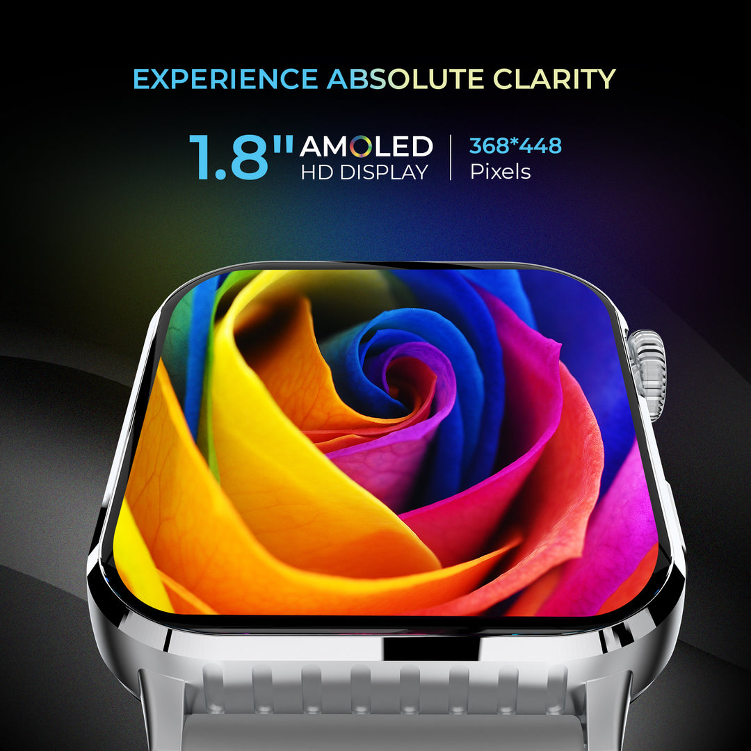 Unbound+ 1.8" AMOLED Display | BT Calling | 1000nits Brightness & Voice Assistant Smartwatch (Silver Strap | Free Size)