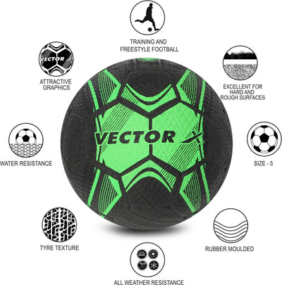 Street Soccer Rubber Moulded Football - Size: 5 (Pack of 1 | Green | Black)