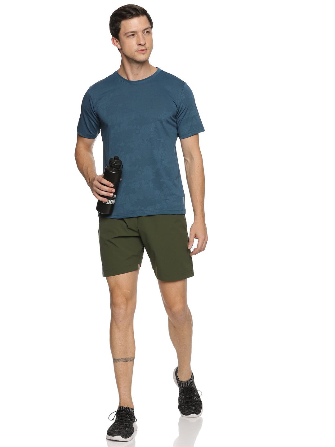 Men's Solid Training Shorts with Elasticated Drawstring (Olive)