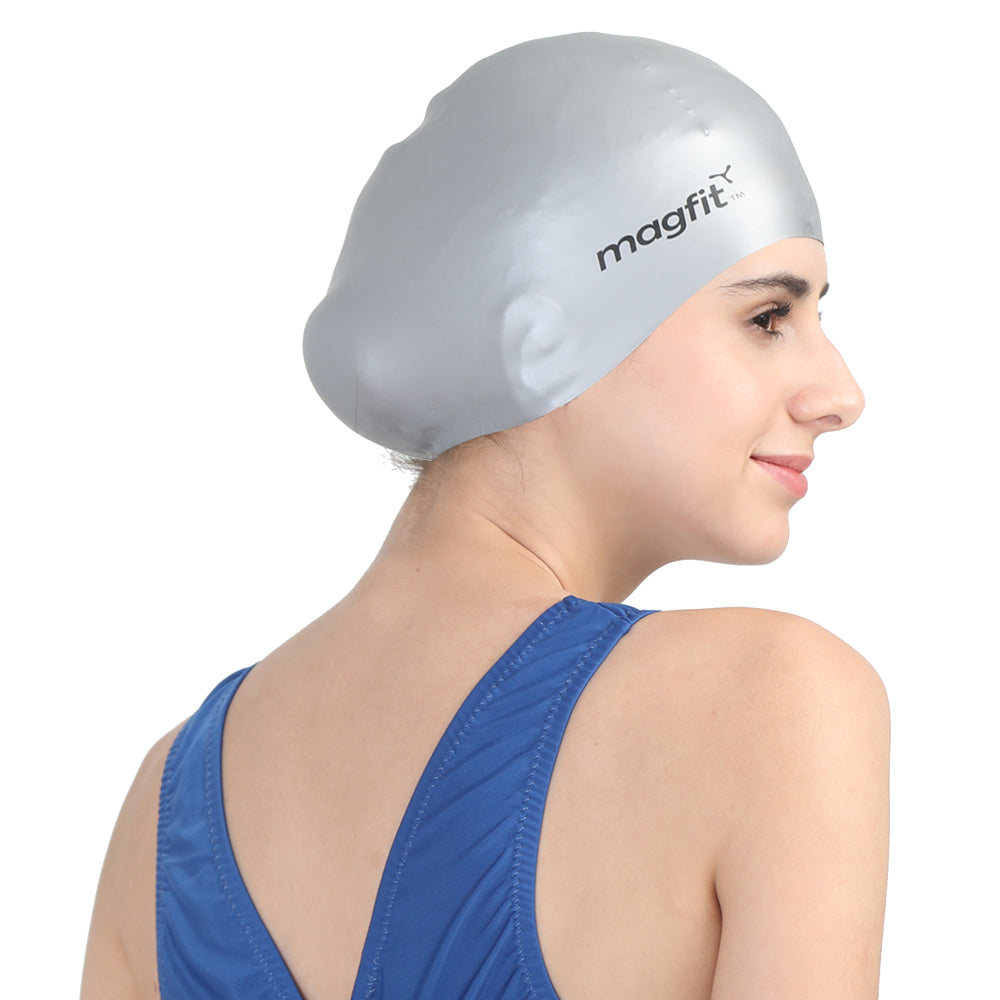 Magfit Unisex Long Hair Swimming Cap (Silver)