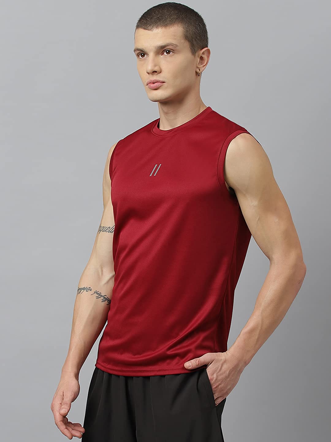 Men’s Slim Fit Polyester Sleeveless T Shirt (combo)(Black/Maroon)