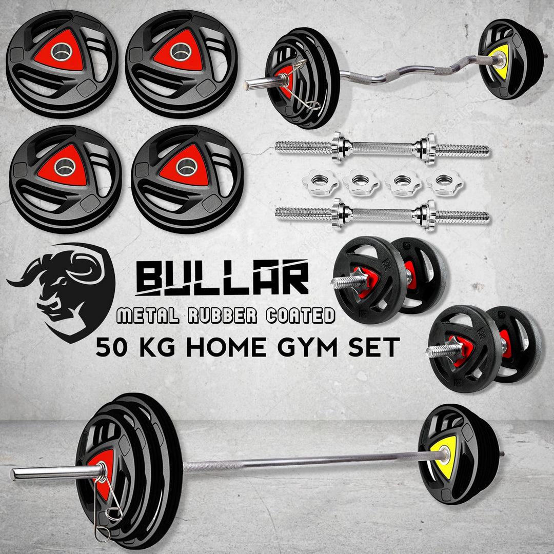 50 KG Professional Metal Integrated Rubber Plates Set home gym kit Combo
