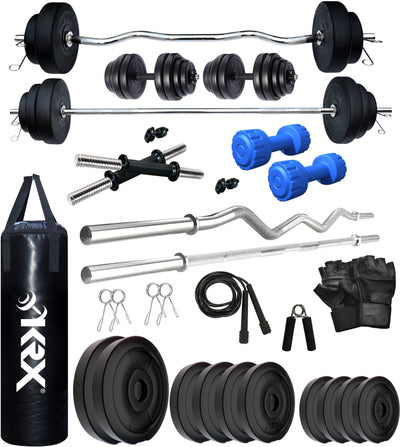 50 kg PVC Combo with Unfilled Punching Bag & PVC Dumbbells | Home Gym | ( 2.5 Kg x 4 = 10 Kg + 5 Kg x 4 = 20Kg + 10 Kg x 2 = 20Kg )