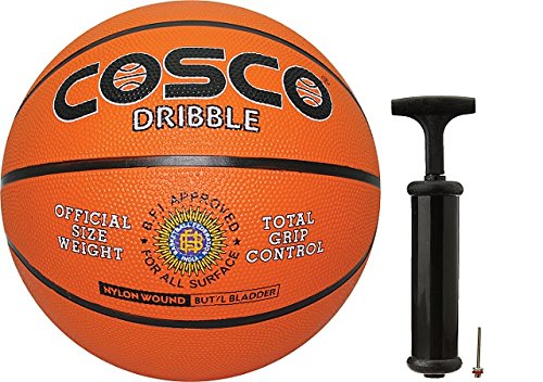 Rubber Basketball With Hand Pump | Size 5 (Multicolour)