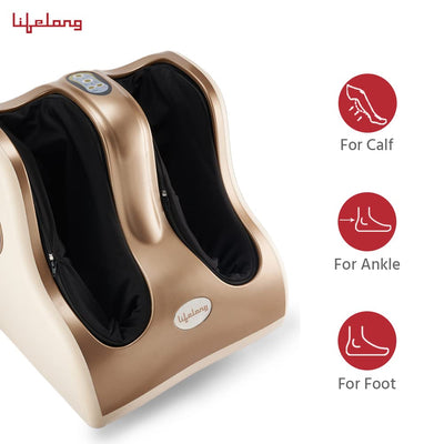 Lifelong LLM909 MAX Foot, Leg and Calf Massager 80W, 4 Motors, Foot massager for pain relief| Rolling & Kneading Functions For Pain Relief & Improving Blood Circulation, Brown, Corded Electric