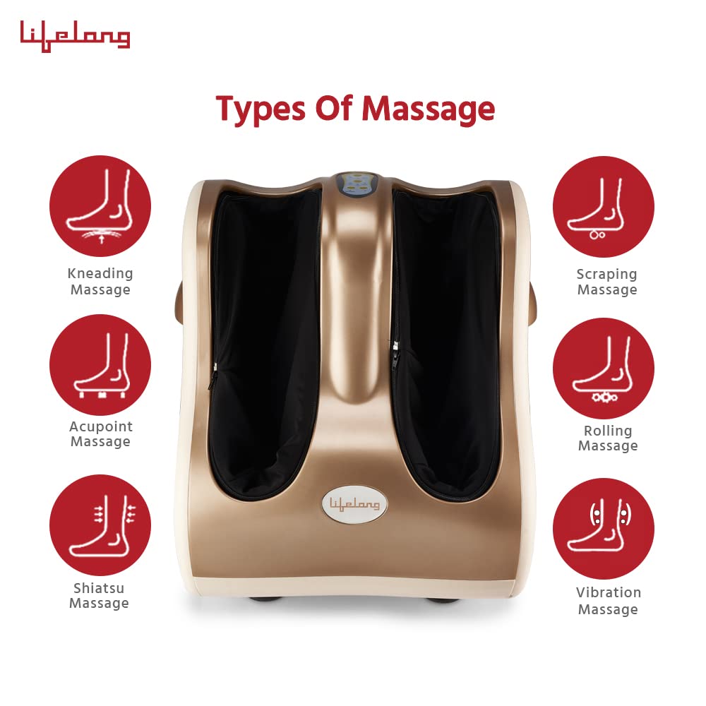 Lifelong LLM909 MAX Foot, Leg and Calf Massager 80W, 4 Motors, Foot massager for pain relief| Rolling & Kneading Functions For Pain Relief & Improving Blood Circulation, Brown, Corded Electric