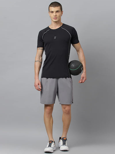 Men's Slim Fit Polyester Half Sleeve T Shirt (Jet Black)