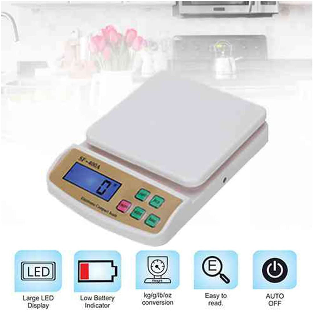Digital Kitchen Weighing Scale 0.1 gm to 10 kg Portable Weighting Machine for Home Electronic Food Weight Machine LCD Black Display Measuring Cooking Vegetable Fruit Multipurpose food weighing machine weight machine (SF-400A)