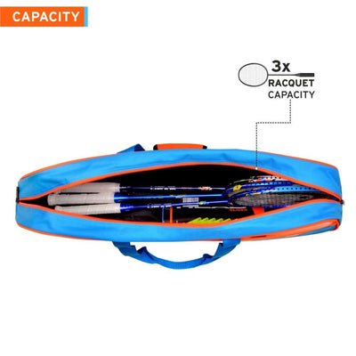 INFERNO 50 Economical Badminton Kit Bag (Compartment: Single | Capacity: 3 Racquets | Colour: Blue/ Orange)