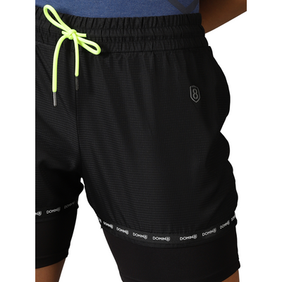 Women's Double layered solid Training shorts with Drawstring waist.