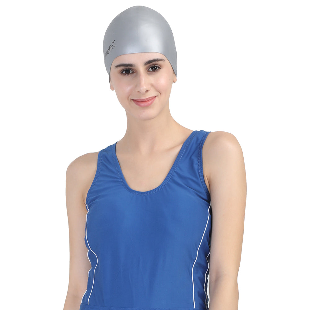 Magfit Unisex Long Hair Swimming Cap (Silver)