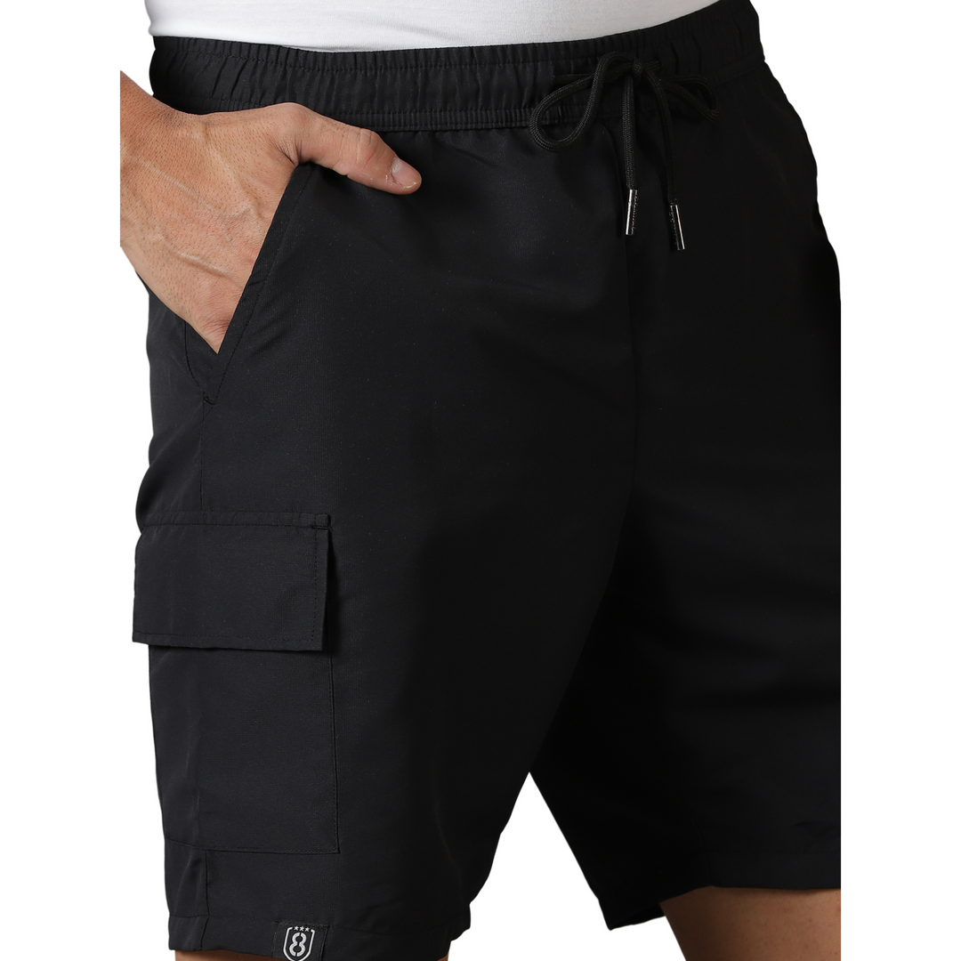 Men's solid Shorts with Drawstring waist & Patch pockets