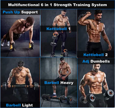 Burnlab 6 in 1 Multifunctional Weight Training Kit - Dumbbells | Kettlebells and Barbells in 1