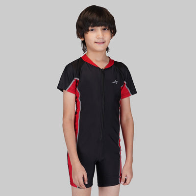 Zaggar Swimming/Cycling Suit Solid Boys & Girls Swimsuit (Red/Black)