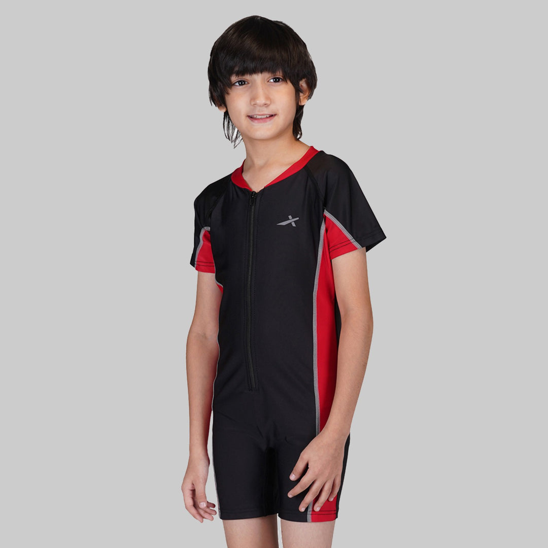 Zaggar Swimming/Cycling Suit Solid Boys & Girls Swimsuit (Red/Black)