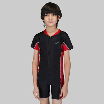 Zaggar Swimming/Cycling Suit Solid Boys & Girls Swimsuit (Red/Black)