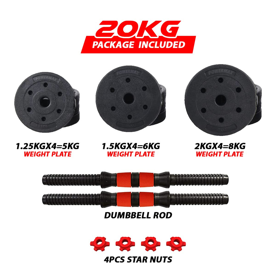 PDS-20P+ Adjustable PVC Cement Dumbbells with Non-Slip Handle and Adjustable Weight Plates Set - Black