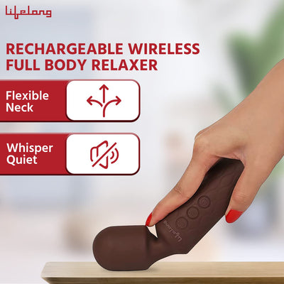 Rechargeable Wireless Body Massager Machine with 20 Vibration Modes | 8 Speeds and Water Resistant| Massager for Body Pain (Brown)