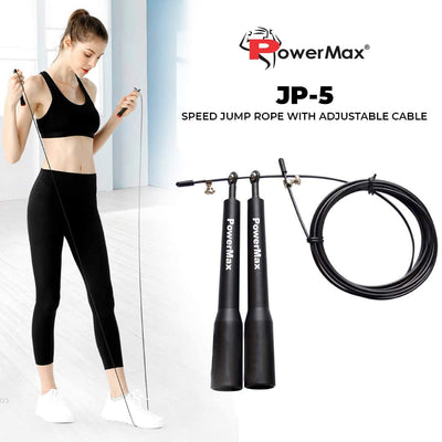 JP-5 Skipping Rope for Unisex Adults | Tangle free Jumping Rope with Adjustable Rope length for Training | Exercise | Weight Loss | Crossfit | Boxing and HIIT Workouts (Colour - Black)