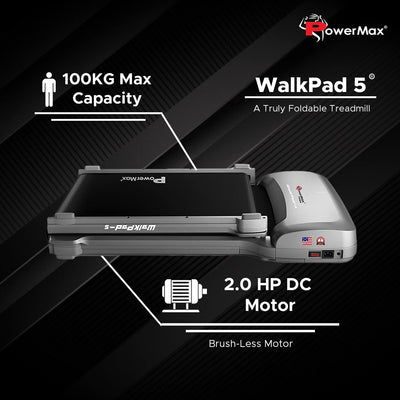 WalkPad-5 4HP Peak Ultra Thin Walking Treadmill Max User Upto 100kg with Double Folded Running Deck | Bluetooth app for Android & iOS | Anti-Slip Running Belt and Remote Control