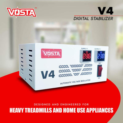 V4 4.0 kVA Voltage Steel Stabilizer by - Engineered for Heavy Treadmills and Home Use Appliances - Input: 140~260 VAC and Output: 220 VAC (?) White
