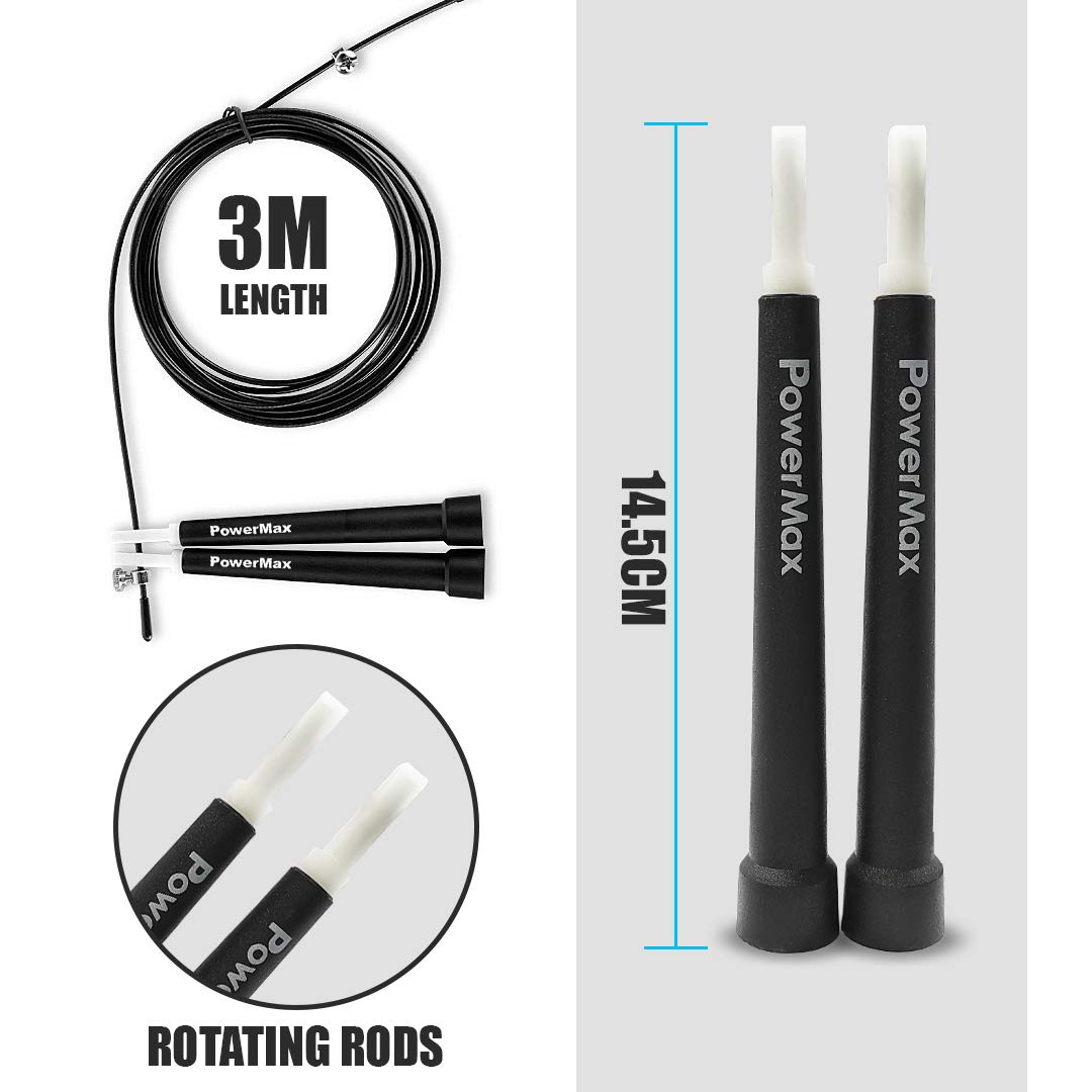 JP-2 Skipping Rope for Unisex Adults | Tangle free Jumping Rope with Adjustable Rope length for Training | Exercise | Weight Loss | Crossfit | Boxing and HIIT Workouts (Colour - Black)