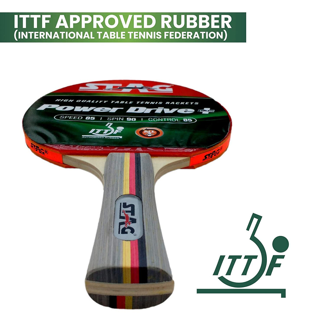 Power Drive Plus Advanced Series Table Tennis (T.T) Racket| Pro Performance Training T.T Racquet| Premium ITTF Approved Rubber| Custom Designed Comfortable Ergonomic Grip Paddle