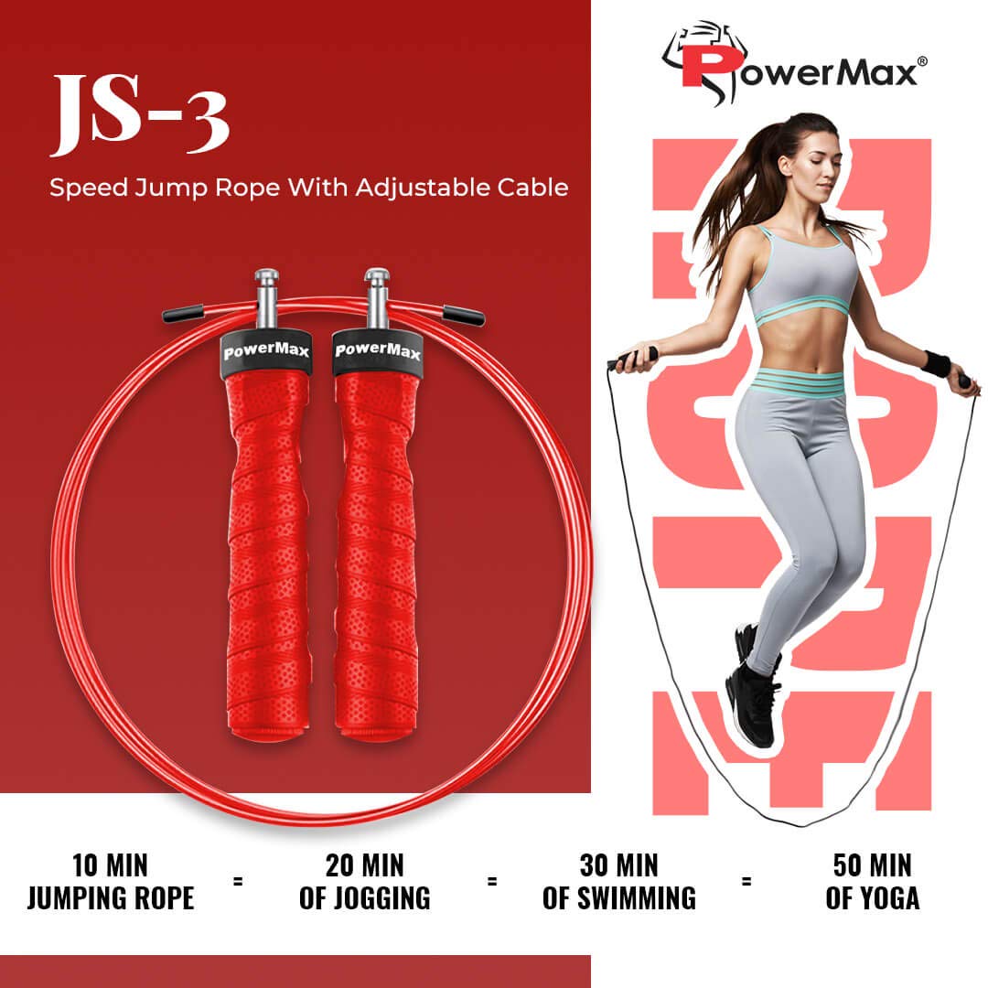 JS-3 Skipping Rope for Unisex Adults | Tangle free Jumping Rope with Adjustable Rope length for Training | Exercise | Weight Loss | Crossfit | Boxing and HIIT Workouts (Colour - Red)