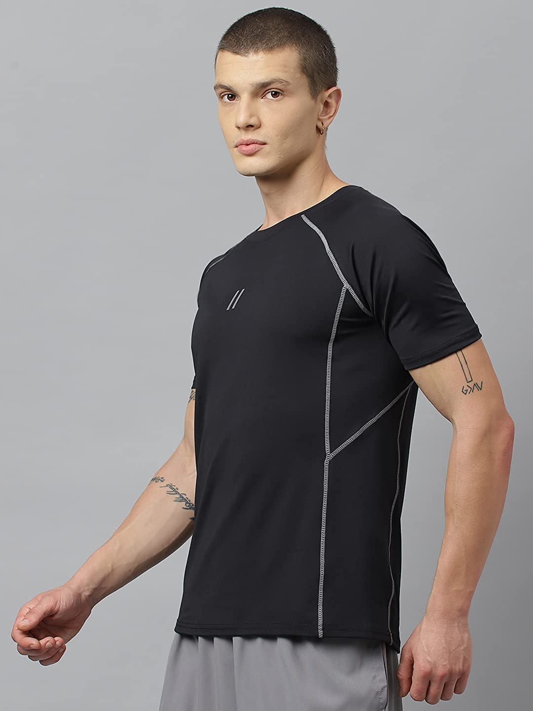 Men's Slim Fit Polyester Half Sleeve T Shirt (Jet Black)
