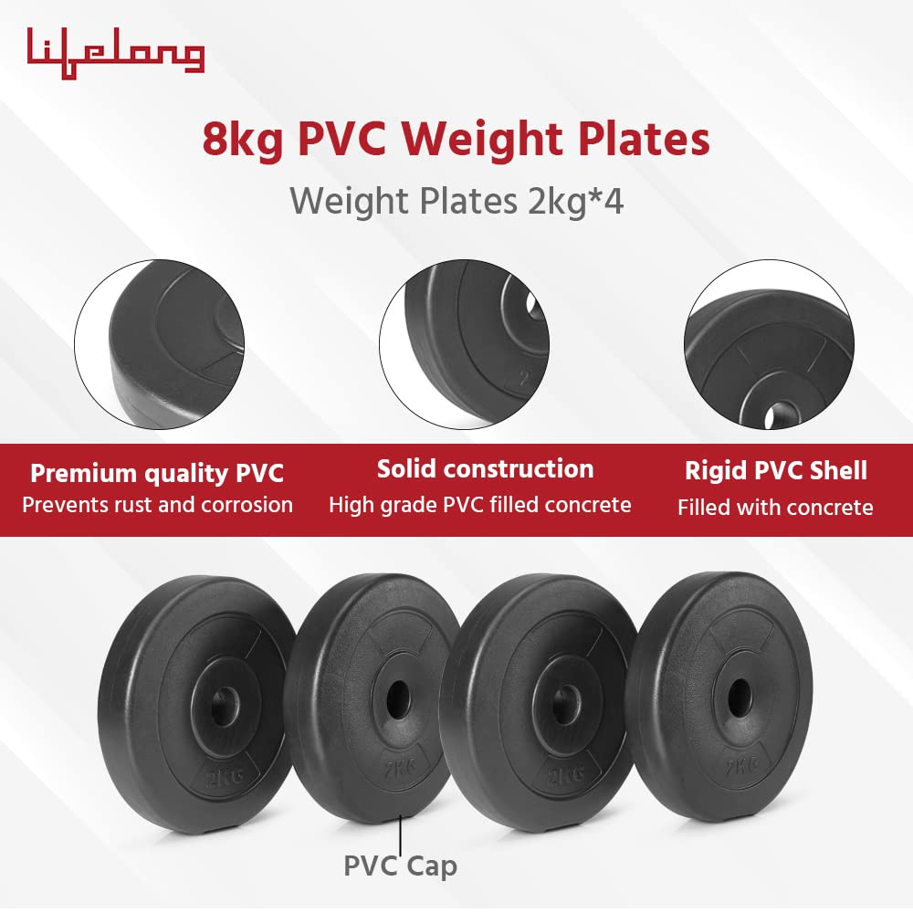 PVC Home Gym Adjustable Set (2Kg*4) Plate with Dumbbells Rods, 6 Months Warranty, Black