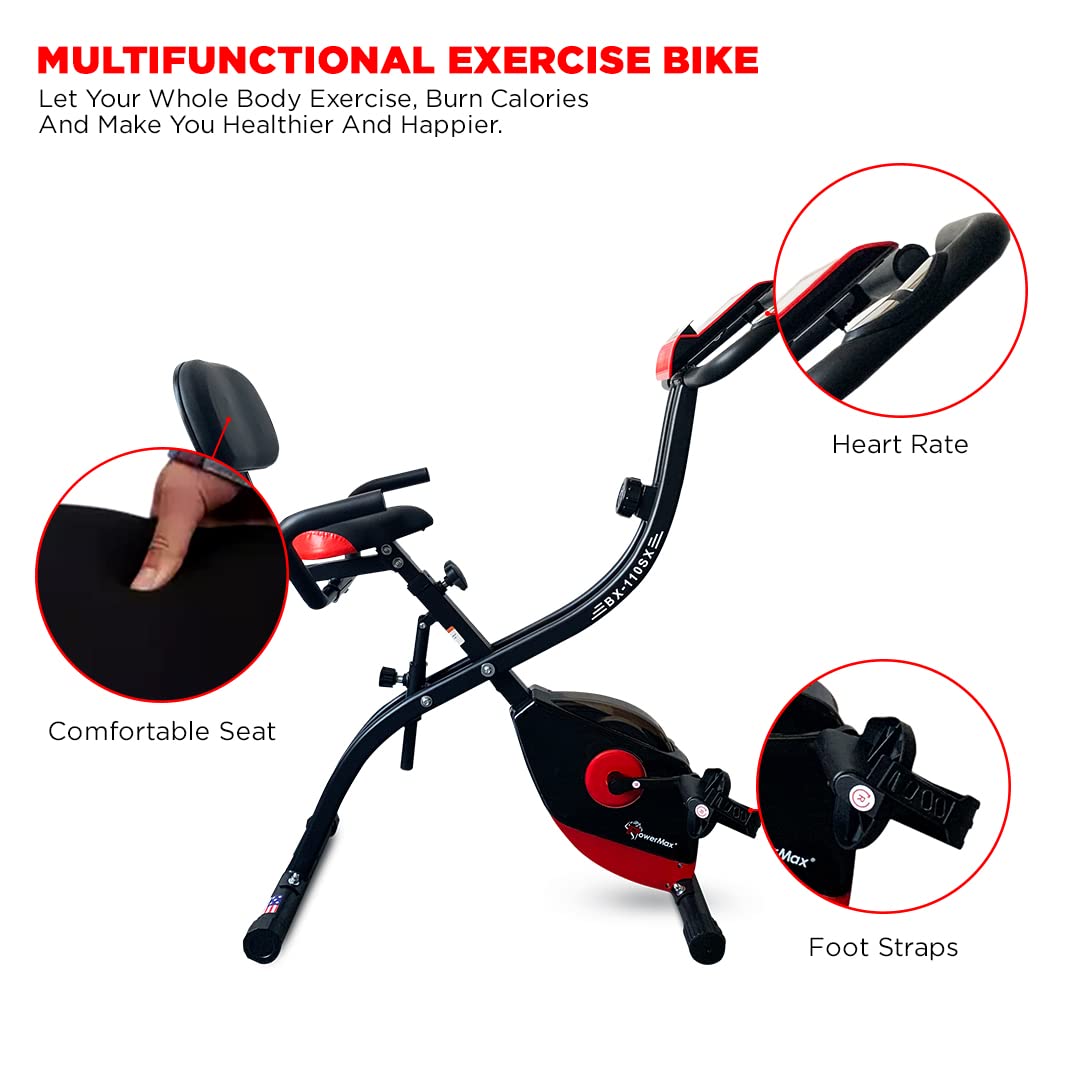 BX-110SX Stationary Exercise X Bike with 8-levels Magnetic Resistance | Indoor Upright Foldable Cycling Bike with Back and Arm Rests and LCD Monitor for Home Workout attractive bike