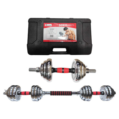 Adjustable Dumbbell Set - Coated Iron Dumbbell and Anti-Slip Rod Set For Home Workout with Carry Case | Chrome | 30kg (Model Number: PDS-30C)