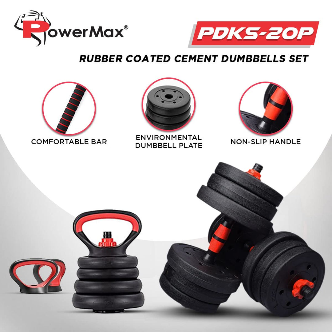 PDKS-20P Adjustable PVC Cement Kettlebell Dumbbells Set with Kettle Handle | Kettlebell Rod | Non-Slip Handle and Adjustable Weight Plates Set for Home Gym Workout | Black