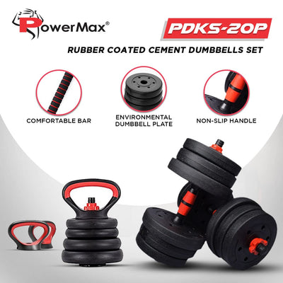 PDKS-20P Adjustable PVC Cement Kettlebell Dumbbells Set with Kettle Handle | Kettlebell Rod | Non-Slip Handle and Adjustable Weight Plates Set for Home Gym Workout | Black