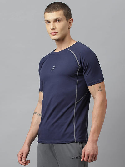 Men's Slim Fit Polyester Half Sleeve T Shirt (Sapphire Blue)