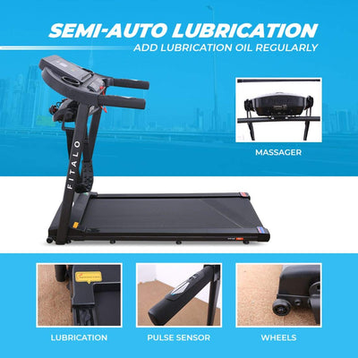 Drive T1 Plus (3.0 HP Peak) DC Motor Motorized Treadmill with Massager | AUX Input and Free DIY Installation Assistance for Home use