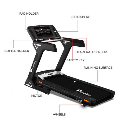 TA-C5 6.0HP Peak Premium Commercial AC Motorized Treadmill with LED Display | Automatic Incline - Black