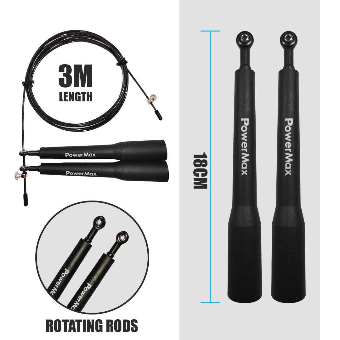 JP-5 Skipping Rope for Unisex Adults | Tangle free Jumping Rope with Adjustable Rope length for Training | Exercise | Weight Loss | Crossfit | Boxing and HIIT Workouts (Colour - Black)