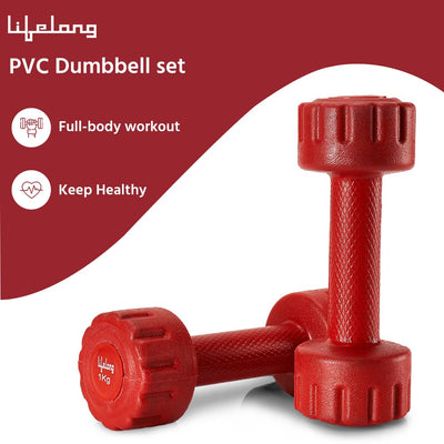 PVC Dumbbells Pack of 2 for Home Gym Fitness Barbell (6 Month Warranty) (1kg | Red)