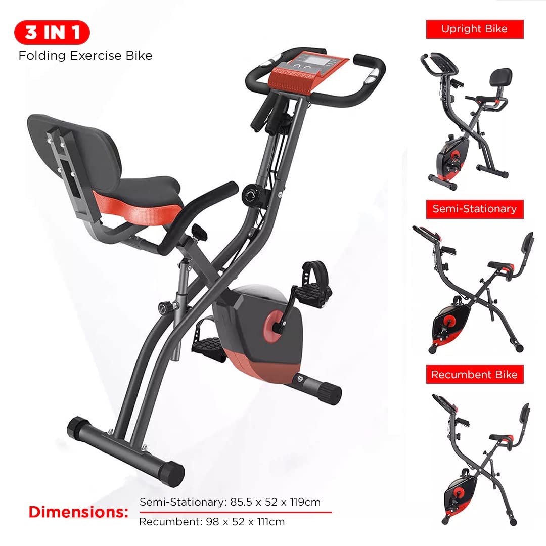 BX-110SX Stationary Exercise X Bike with 8-levels Magnetic Resistance | Indoor Upright Foldable Cycling Bike with Back and Arm Rests and LCD Monitor for Home Workout attractive bike