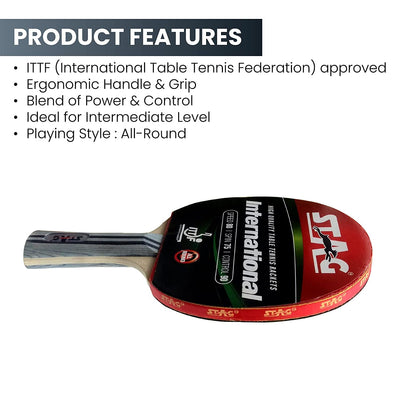 Advanced Series Table Tennis (T.T) Racket| Pro Performance Training T.T Racquet| Premium ITTF Approved Rubber| Custom Designed Comfortable Ergonomic Grip Paddle