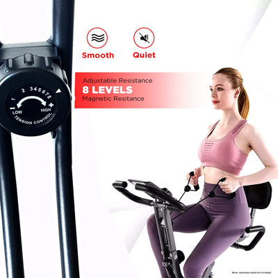 BX-110SX Stationary Exercise X Bike with 8-levels Magnetic Resistance | Indoor Upright Foldable Cycling Bike with Back and Arm Rests and LCD Monitor for Home Workout attractive bike