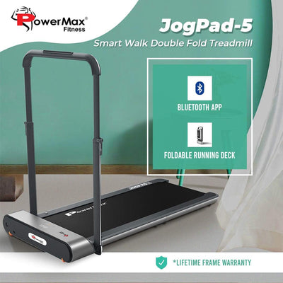 Jogpad-5 4HP Peak Smart Walking Treadmill Max User Up to 110kg with Double Fold | IMD Technology Display | Anti-Slip Running Belt | Bluetooth App for Android & iOS And Remote Control