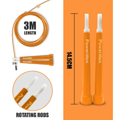 JP-2 Skipping Rope for Unisex Adults | Tangle free Jumping Rope with Adjustable Rope length for Training | Exercise | Weight Loss | Crossfit | Boxing and HIIT Workouts (Colour - Orange)