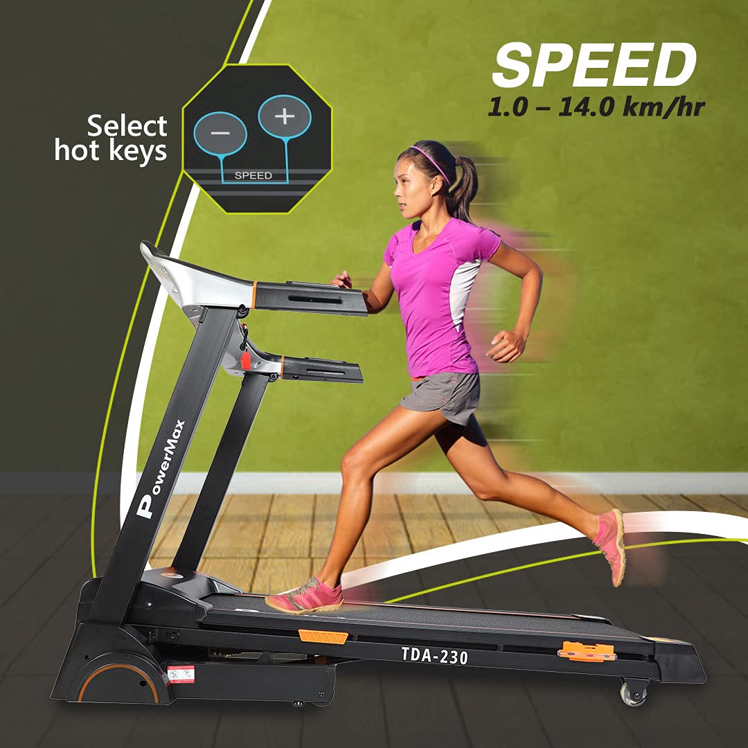 TDA-230 (4HP Peak) Smart Folding Electric Treadmill with Auto Incline | MP3 | Speaker | DIY and Virtual Assistance | Exercise Machine for Home Gym and Cardio Training