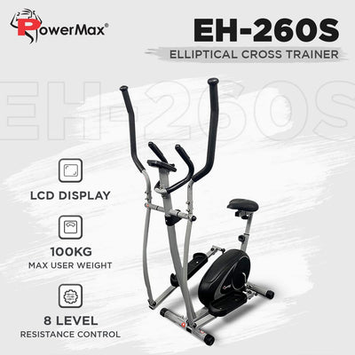 EH-260S Elliptical Cross Trainer for Home Gym Workout Machine[Adjustable Seat | LCD Display | Hand Pulse Sensor | Anti Slip Pedal & 8 Level Resistance | Flywheel: 5KG] for Cardio Training