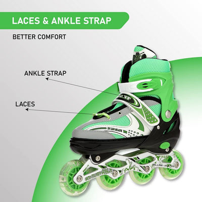 733 Aluminum-Alloy Adjustable Inline Skates | 70mm Wheels | Large (Green)